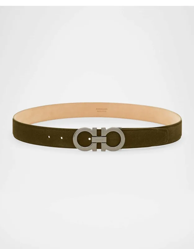 Suede Gancini-buckle Belt