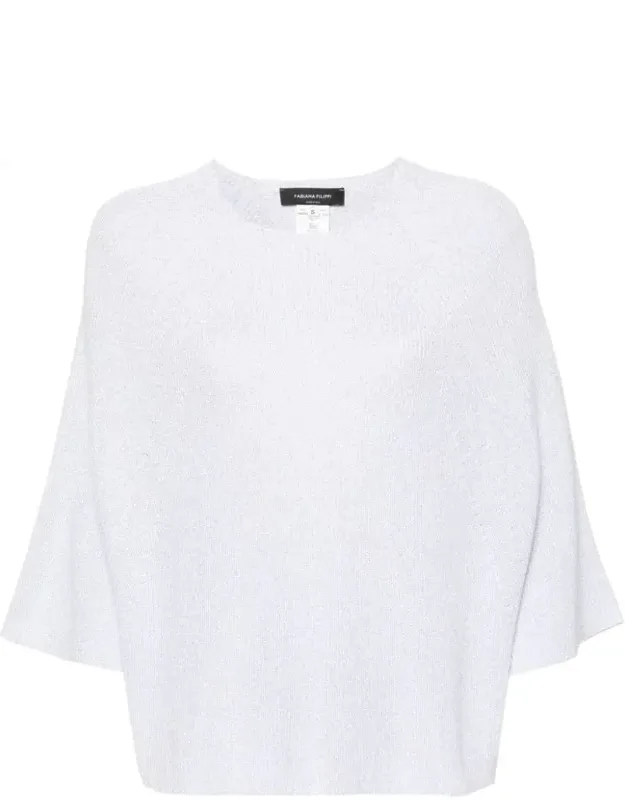 Sweater Knitted Construction Metallic Threading Round Neck Three-quarter Length Sleeves Straight Hem