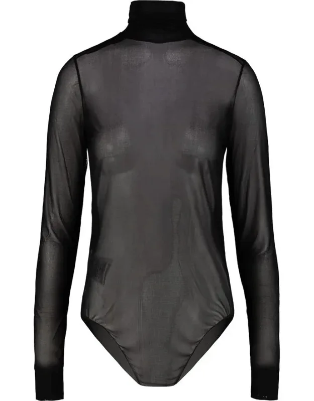 Turtleneck Bodysuit In Semi-transparent Viscose