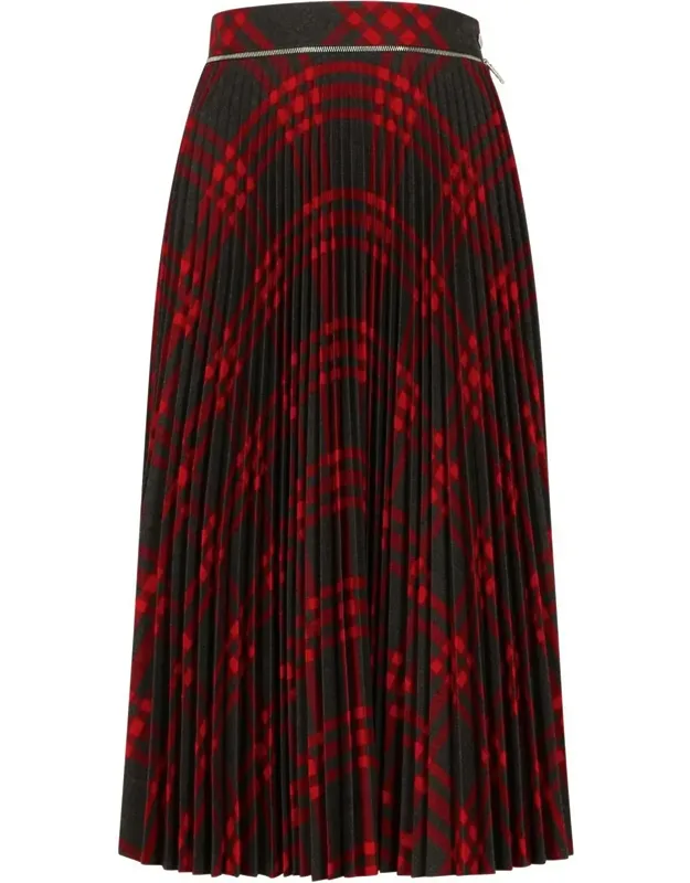 Check Long Wool Blend Skirt