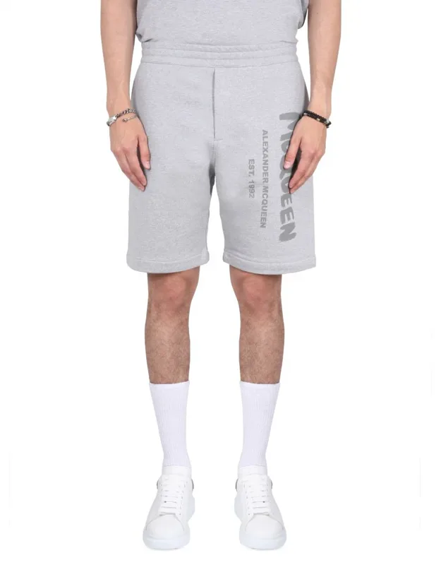 Bermuda Shorts With Graffiti Logo Print