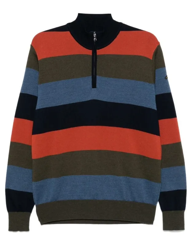 Striped Half Zip Wool Sweater