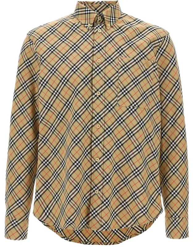 Burberry Check Shirt With Button Down Model And Pocket With Logo Embroidery