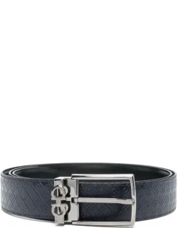 Double Gancini Logo-debossed Leather Belt