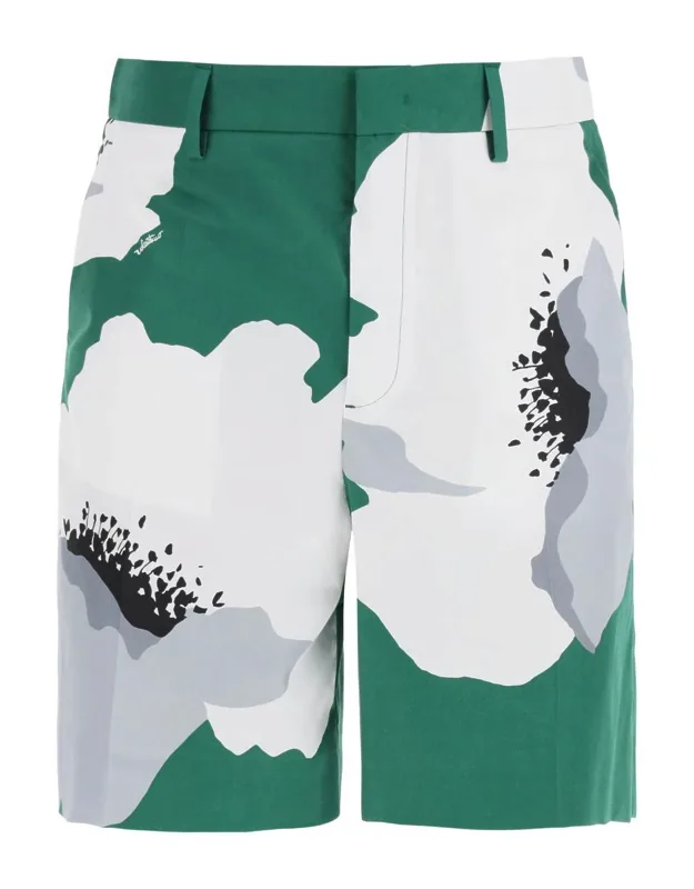 Flower Portrait Print Poplin Bermuda Shorts