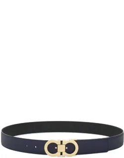 Grained Leather Reversible Gancini Belt