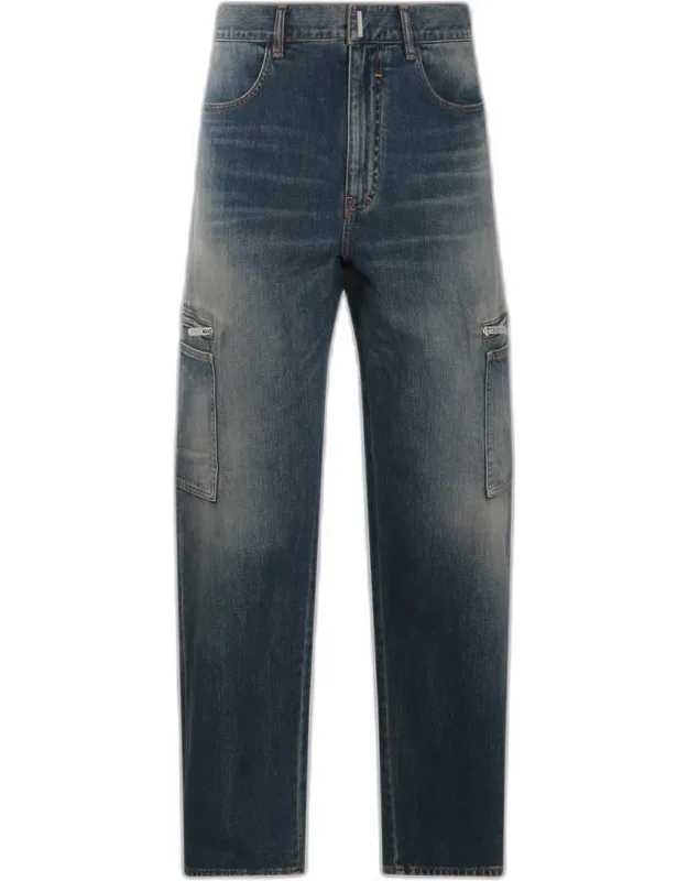 Givenchy Navy Jeans With Frontal Zip And Button Fastening, Belt Loops