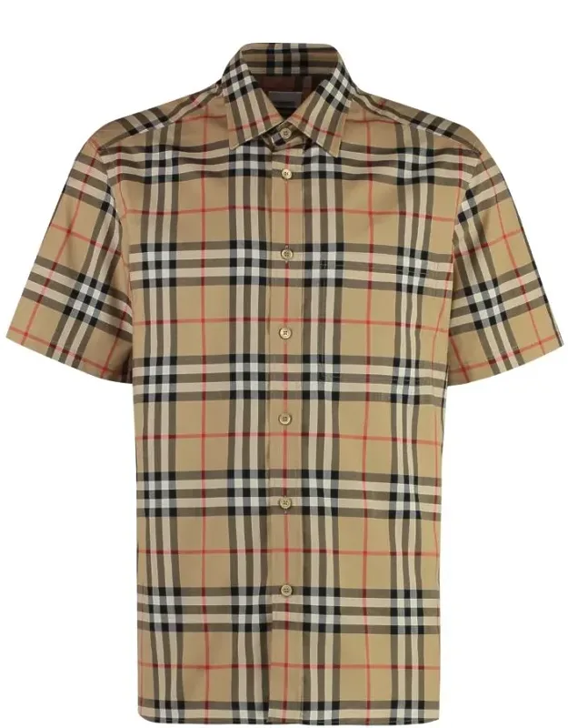 _checked Cotton Shirt With Front Pocket And Rounded Hem_
