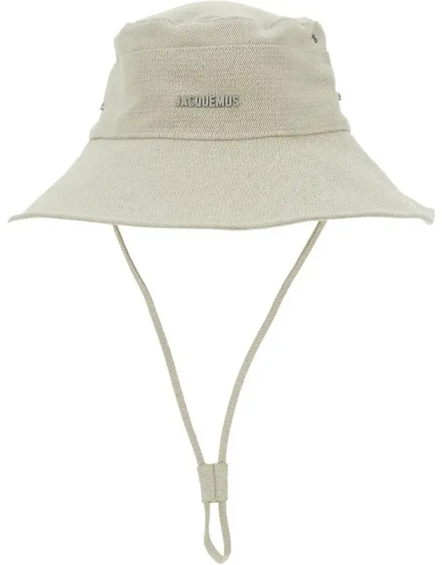 Bucket Hat With Logo Lettering And Adjustable Strap In Linen And Cotton