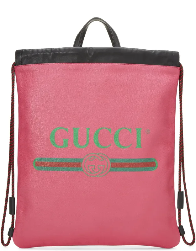 Leather Logo Drawstring Backpack