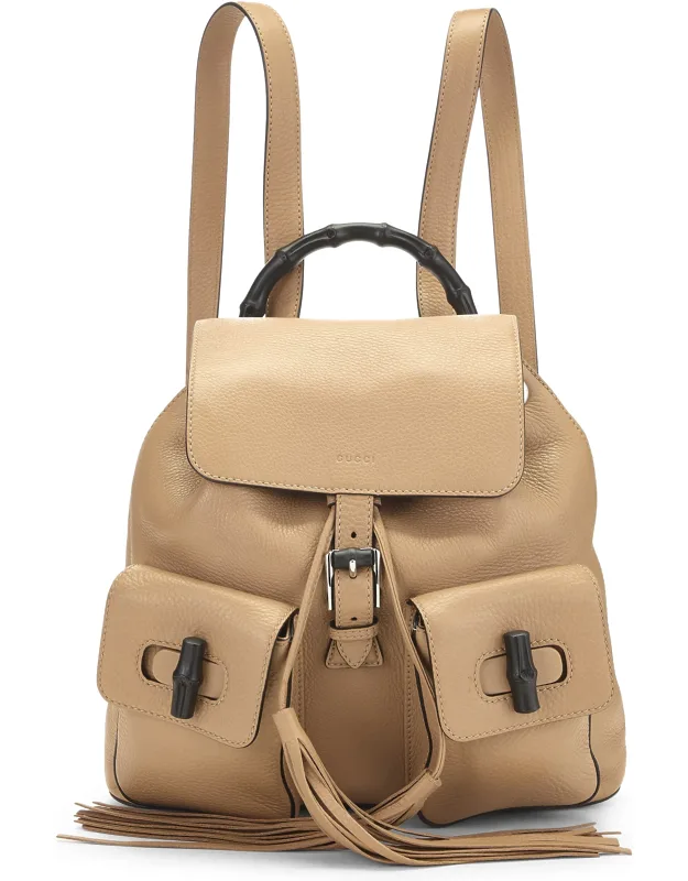 Leather Bamboo Tassel Backpack