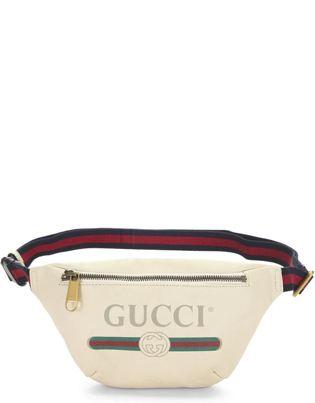White Leather Logo Printed Belt Bag