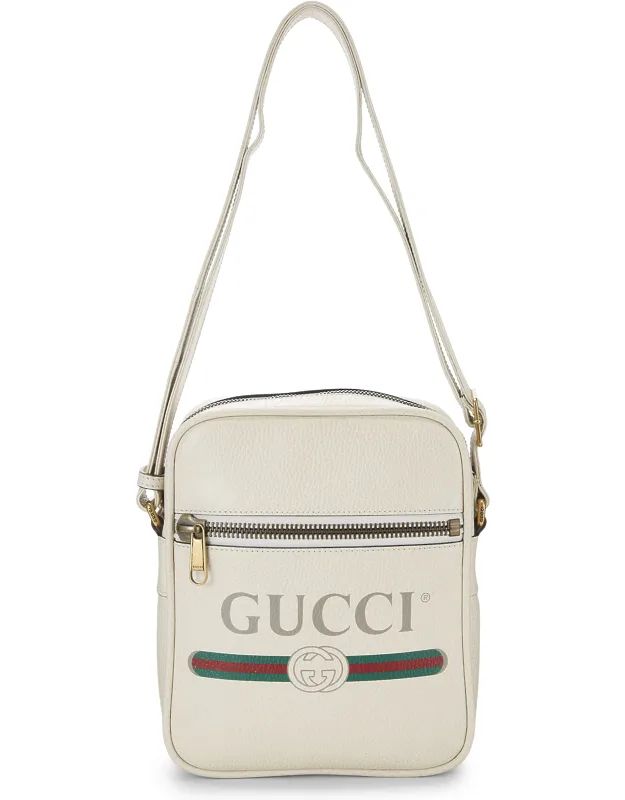 White Leather Vertical Camera Bag