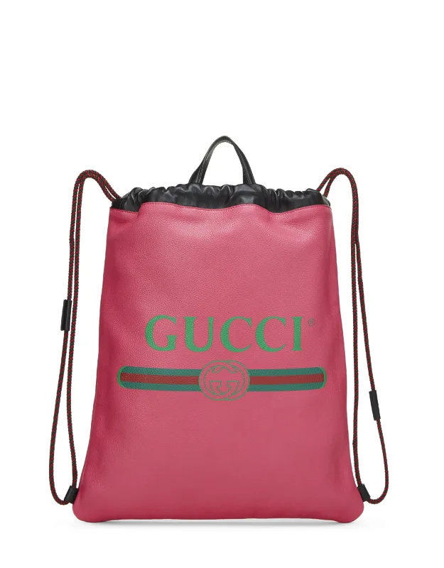 Leather Logo Print Drawstring Backpack Large