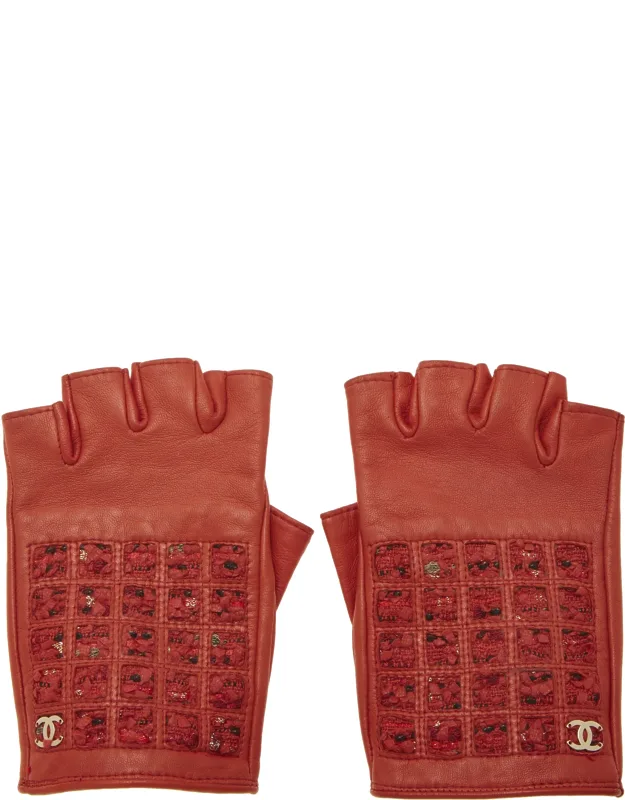 Lambskin And Tweed Fingerless Gloves