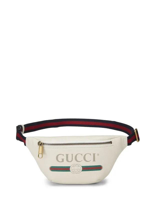 White Leather Logo Print Belt Bag