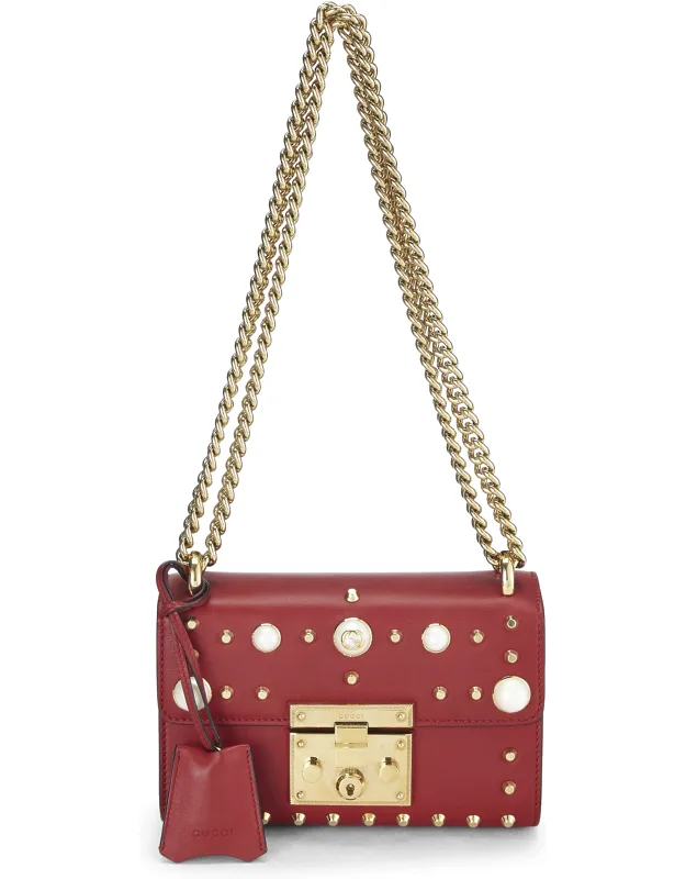 Leather Stud & Faux Pearl Padlock Shoulder Bag