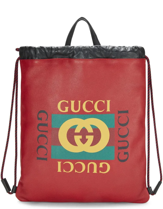 Leather Logo Print Drawstring Backpack