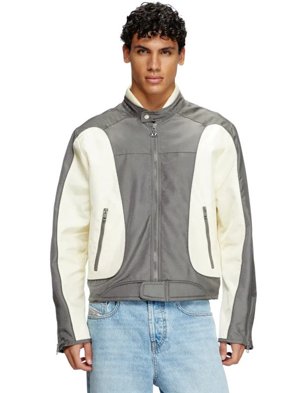 Colour-block Biker Jacket With Piping - 90s-inspired Silhouette, Hard-wearing Recycled-nylon Canvas