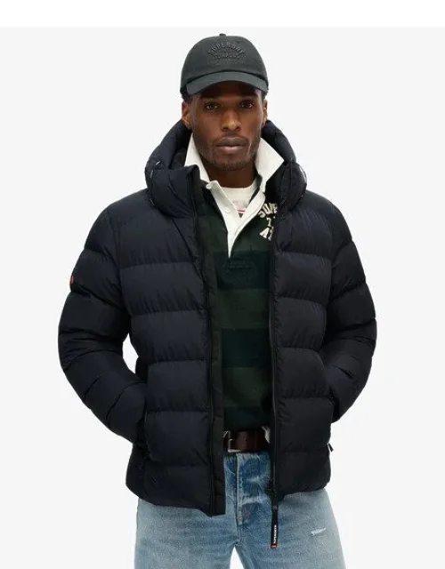Hooded Sports Puffer Jacket With Bungee Cord Features
