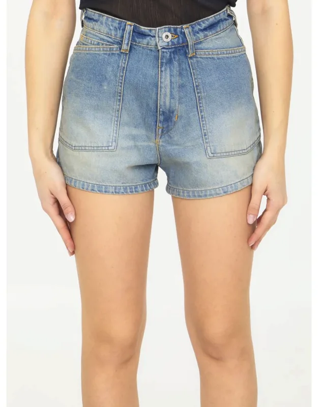 Light-blue Denim Shorts With High-waisted Design And Five-pocket Style