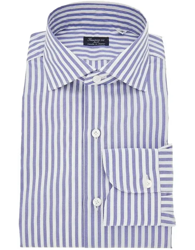Finamore 'milano' Striped Cotton Shirt With Zante Half-french Collar And Mother-of-pearl Button Closure