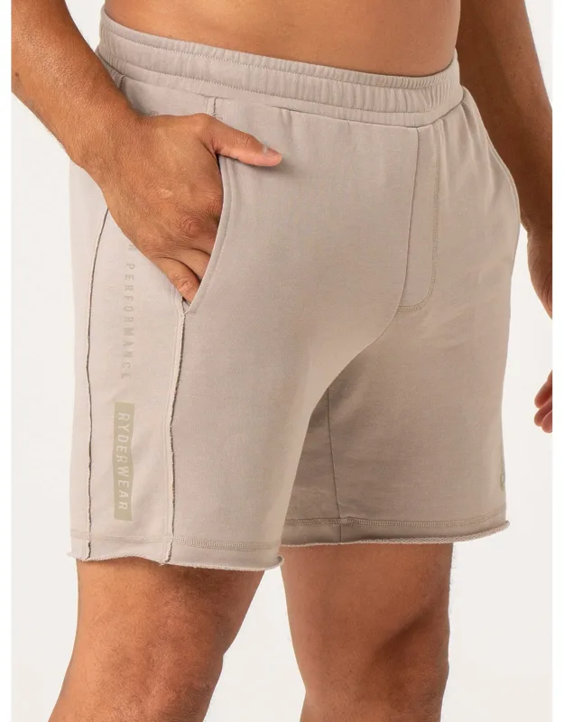 _pursuit Track Shorts - Taupe With Elastic Waistband And Inseam Pockets_