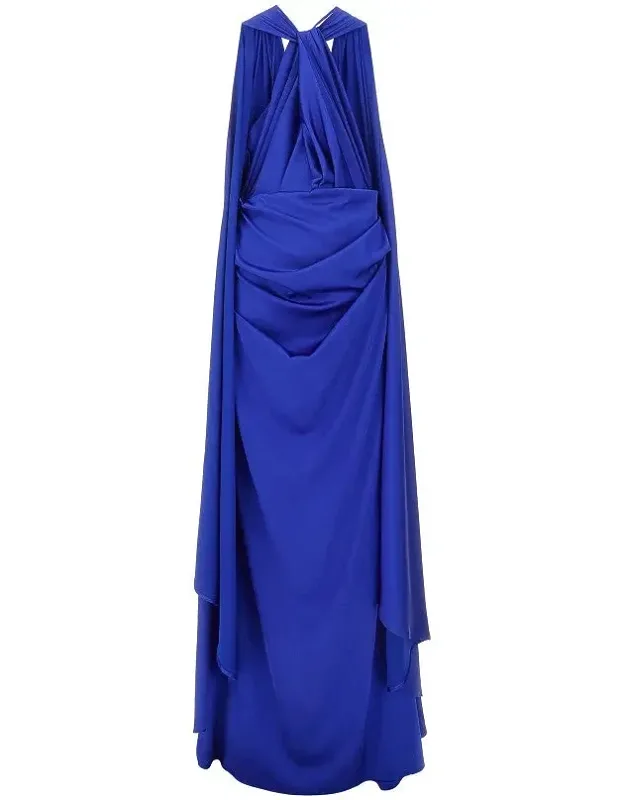 Satin Long Dress With Integrated Cape