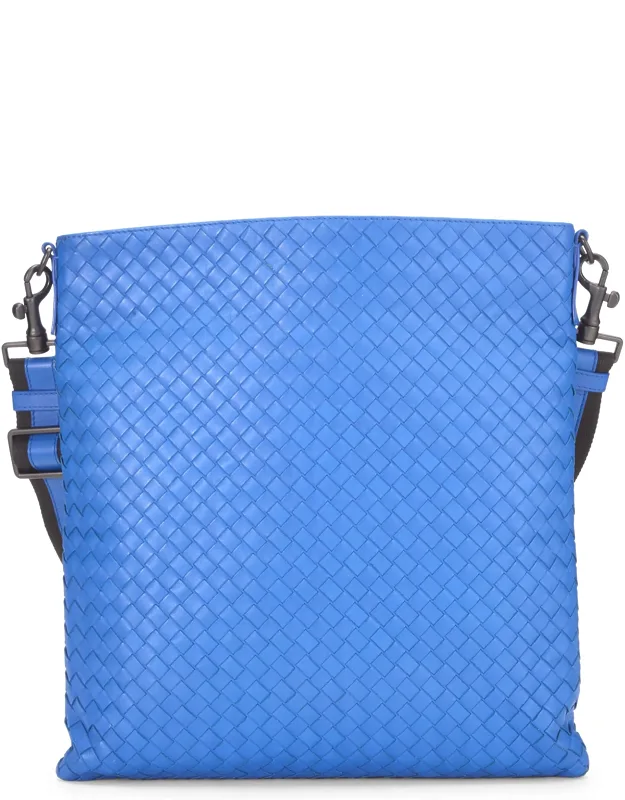 Intrecciato Leather Flat Messenger Bag