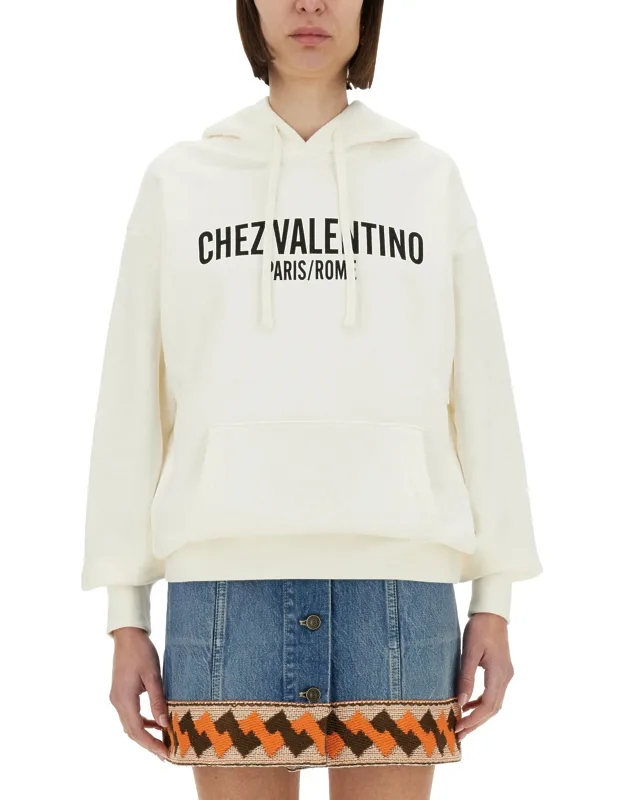 _valentino Cotton Hoodie With Print Made In Italy, Model Is 180 Cm Tall_