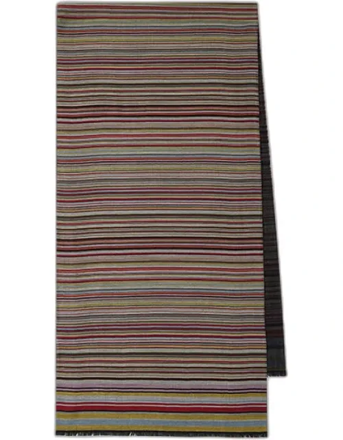 'signature Stripe' Silk-wool Blend Scarf