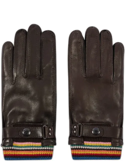 Leather 'signature Stripe' Cuff Gloves