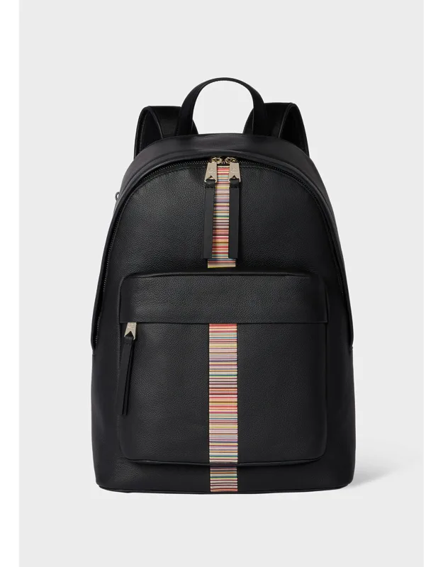 Leather 'signature Stripe' Trim Backpack