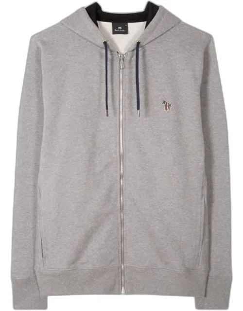 Cotton Zip-front Zebra Logo Hoodie