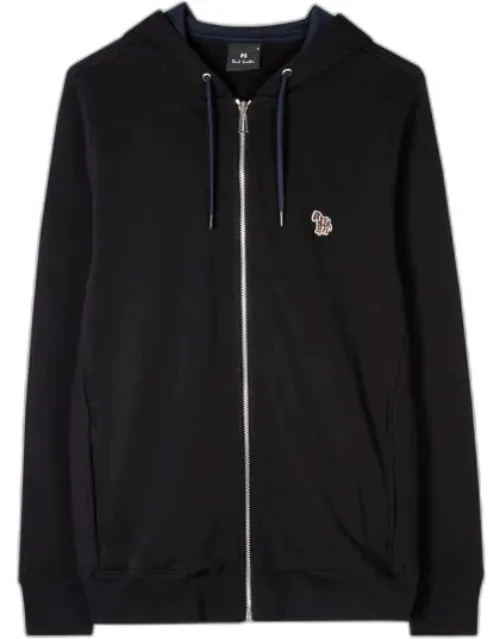 Cotton Zip-front Zebra Logo Hoodie