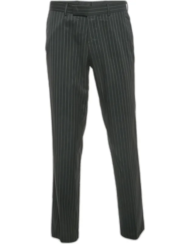 Black Pinstripe Wool Formal Trousers
