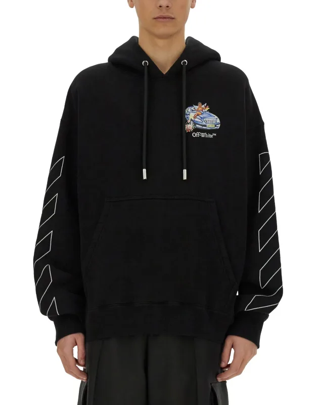 Off-white Hoodie Made In Portugal, Model Is 190 Cm Tall, Size L