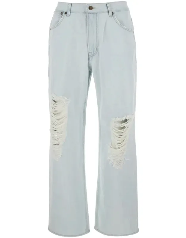 Light Blue Jeans With Logo Patch On The Rear And Ripped Details On The Front