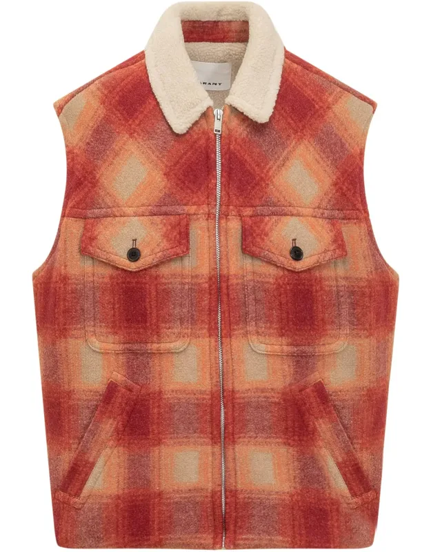 Plaid Checked Zip-up Gilet