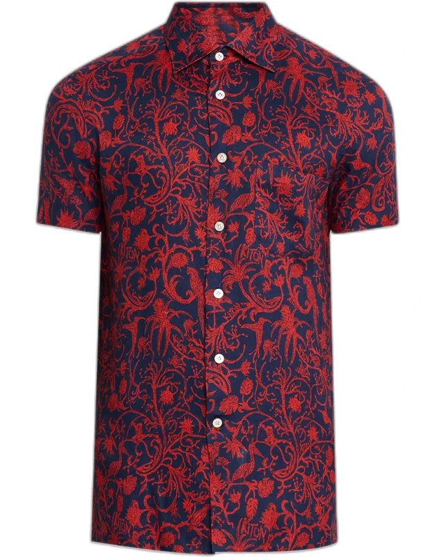 Linen Coral-print Short-sleeve Shirt