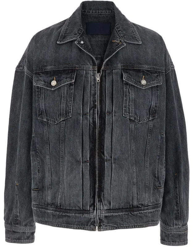 Jacket With Wide Notched Revers And Dropped Shoulders In Denim