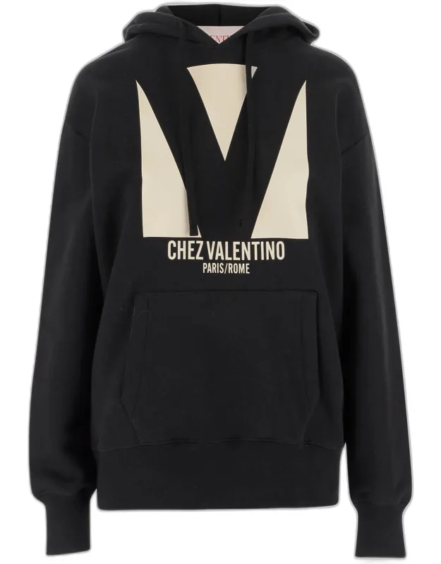 Chez Valentino Print Cotton Hoodie
