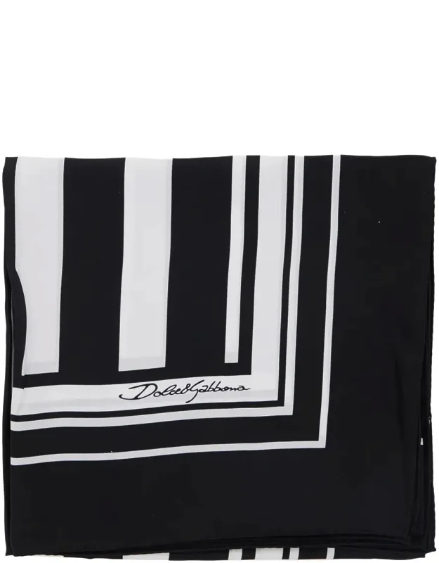 Square Scarf With Logo Lettering And All-over Striped Motif In Silk