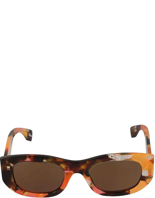 Logo Lens Curved Rectangle Sunglasses