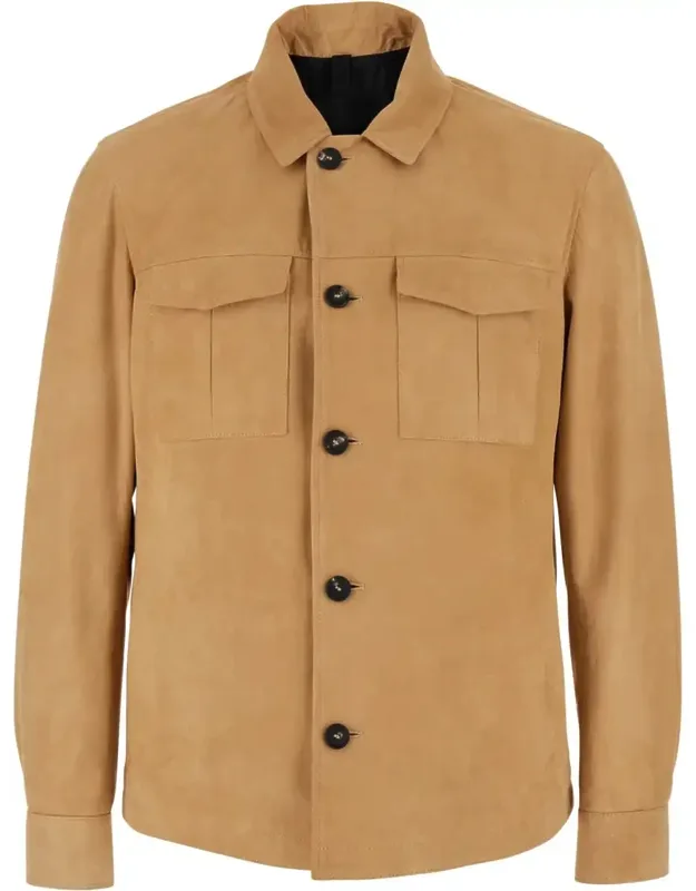 Beige Suede Jacket With Classic Collar