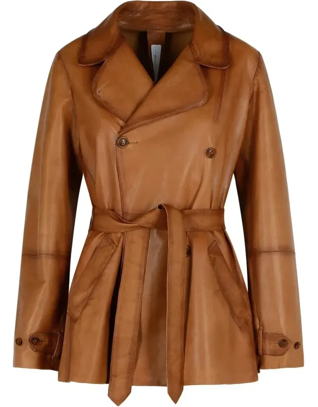 Bully Brown Leather Jacket With Vintage Effect And Double-breasted Closure