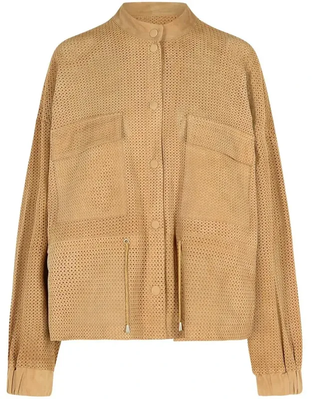 Leather Jacket With Button Closure And Drawstring Waist