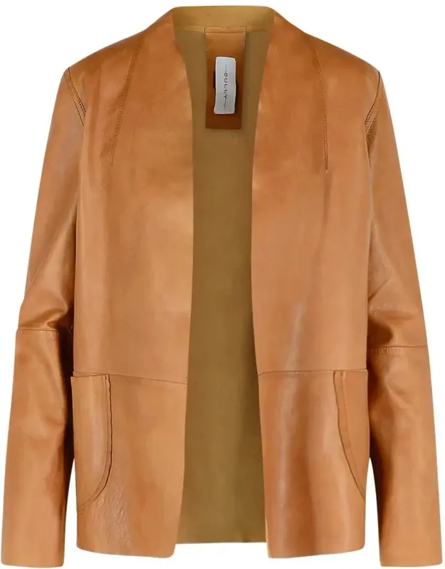 Bully Brown Leather Jacket, Tone-on-tone Collar, Two Side Pockets
