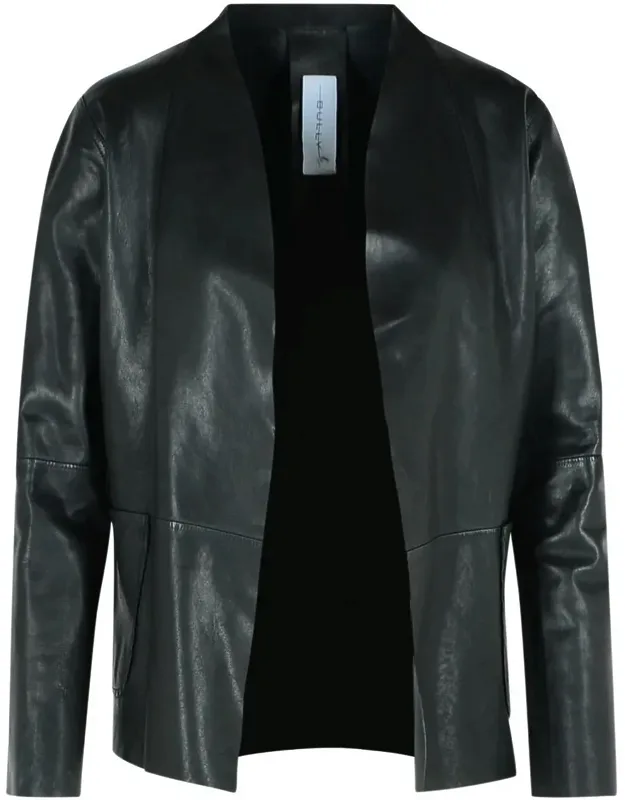 Bully Black Leather Jacket, Tone-on-tone Collar, Two Side Pockets