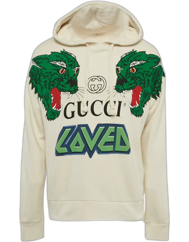 Off White Tiger Print Cotton Hoodie